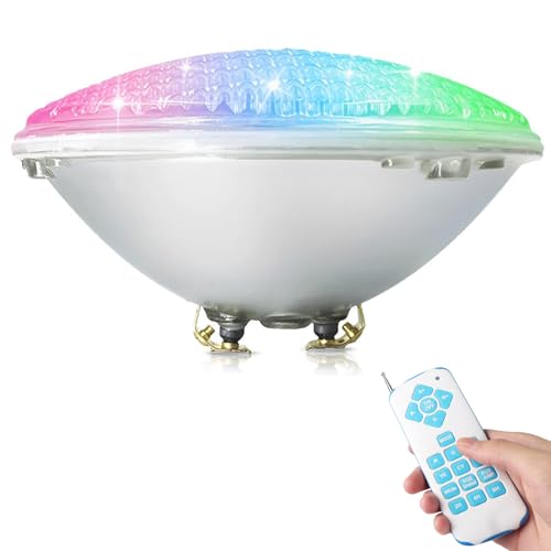 COOLWEST LED Poolbeleuchtung PAR56 18W RGBW, Led Poolbeleuchtung Unterwasser Mit Fernbedienung DC/AC 12V Pool Beleuchtungen Unterwasser Einhänge Unterwasser ersatz 250W Halogen Scheinwerfer von COOLWEST
