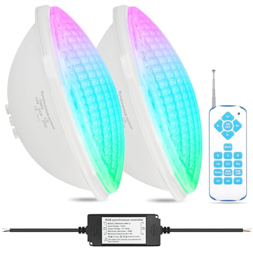 COOLWEST LED Poolbeleuchtung PAR56 RGBW 36W Unterwasser Licht Externe Synchronisation mit Fernbedienung Outdoor Poolscheinwerfer AC 12V für Schwimmbad Garten Licht (2er-Pack) von COOLWEST