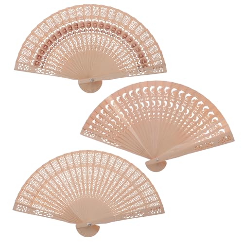 COOPHYA 3 Stück Teiliges Faltbare Holz-handfächer Chinesischer Stil Dekorative Hohle Fächer Leicht Tragbar Geeignet für Frauen Vielseitig als Sommerwindfänger Deko und Accessoire von COOPHYA
