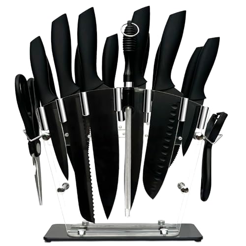 16 PCS Küchenmesser Set Edelstahl Kochmesser Set Well Balance Ergonomischer Griff (16 PCS Set-Black) von COOSNUG