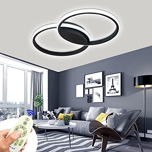 COOSNUG LED Deckenleuchte Fernbedienung 54W Rund Schwarz Deckenlampe Dimmbar Wohnzimmer 50cm Lampe Modern Deckenleuchten Kueche Flur Schlafzimmer von COOSNUG