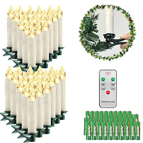 COOSNUG LED Weihnachtskerzen 40er Kerzenlichter Weihnachten Weiß LED Kerzen Warmweiß Fernbedienung Kabellos für Weihnachtsbaum Weihnachtsdeko Hochzeit Geburtstags Party von COOSNUG