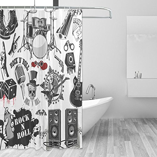 COOSUN Symbole Rock and Roll-Duschvorhang Set Polyester-Gewebe Wasserabweisend Badezimmer Duschvorhang Set Hauptdekoration mit Haken, 72W X 72L Inches 72x72 Unisex von COOSUN