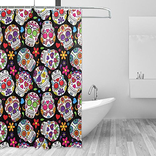 coosun Day Of The Dead Sugar Skull Duschvorhang Set Polyester Stoff Wasserabweisend Badezimmer Showe Vorhang Set Deko Home mit Haken, 60 W x 72L Zoll von COOSUN