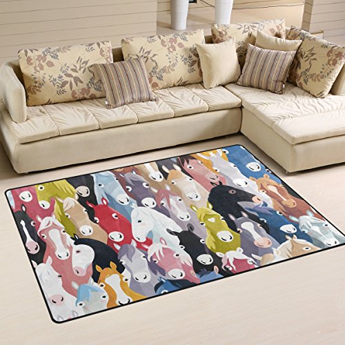 coosun Pony Muster farbigen Cartoon Pferde Bereich Teppich Teppich rutschfeste Fußmatte Fußmatten für Wohnzimmer Schlafzimmer 78,7 x 50,8 cm, Textil, multi, 2'7" x 1'8" von COOSUN