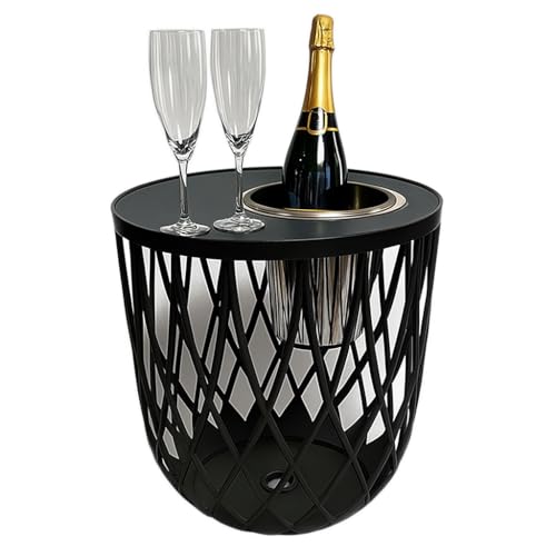 COOTAB COOLER TABLE | Beistelltisch Dubai mit herausnehmbarem Edelstahl-Weinkühler | Runder Loungetisch mit SoftTouch-Platte | Wetterfest für den Innen- & Außenbereich | 45 x 45 x 45 cm | Schwarz von COOTAB COOLER TABLE