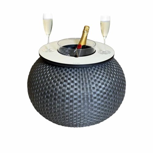 COOTAB COOLER TABLE | Beistelltisch Milano mit integriertem Acryl-Kühler | Ø 55 x 40 cm | Funktionaler 3-in-1 Loungetisch | SoftTouch-Platte | Wetterfest & UV-beständig | Anthrazit/Champagne von COOTAB COOLER TABLE