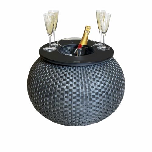COOTAB COOLER TABLE | Beistelltisch Milano mit integriertem Acryl-Kühler | Ø 55 x 40 cm | Funktionaler 3-in-1 Loungetisch | SoftTouch-Platte | Wetterfest & UV-beständig | Anthrazit/Schwarz von COOTAB COOLER TABLE
