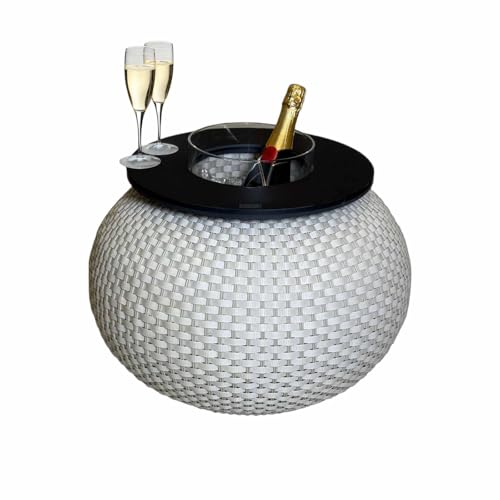 COOTAB COOLER TABLE | Beistelltisch Milano mit integriertem Acryl-Kühler | Ø 55 x 40 cm | Funktionaler 3-in-1 Loungetisch | SoftTouch-Platte | Wetterfest & UV-beständig | Champagne/Schwarz von COOTAB COOLER TABLE