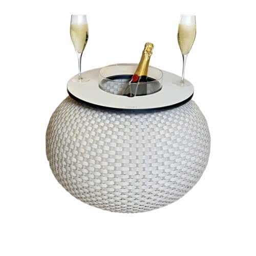 COOTAB COOLER TABLE | Beistelltisch Milano mit integriertem Acryl-Kühler | Ø 55 x 40 cm | Funktionaler 3-in-1 Loungetisch | SoftTouch-Platte | Wetterfest & UV-beständig | Champagne von COOTAB COOLER TABLE
