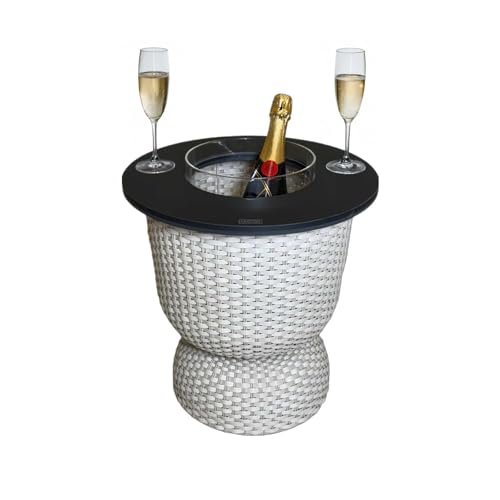 COOTAB COOLER TABLE | Beistelltisch Paris mit integriertem Acryl-Kühler | Ø 41 x 43 cm | Funktionaler 2-in-1 Loungetisch | SoftTouch-Platte | Wetterfest & UV-beständig | Champagne/Schwarz von COOTAB COOLER TABLE