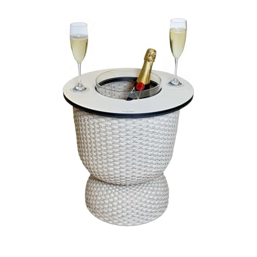 COOTAB COOLER TABLE | Beistelltisch Paris mit integriertem Acryl-Kühler | Ø 41 x 43 cm | Funktionaler 2-in-1 Loungetisch | SoftTouch-Platte | Wetterfest & UV-beständig | Champagne von COOTAB COOLER TABLE