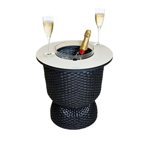 COOTAB COOLER TABLE | Beistelltisch Paris mit integriertem Acryl-Kühler | Ø 41 x 43 cm | Funktionaler 2-in-1 Loungetisch | SoftTouch-Platte | Wetterfest & UV-beständig | Schwarz/Champagne von COOTAB COOLER TABLE