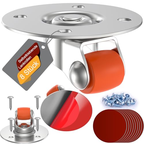 COOWOO 16 Stück Klein Selbstklebende Möbelrollen mit Schrauben, Starker Nano-Klebstoff, Edelstahl Platte, Selbstklebende Rollen Räder Für Klein Möbel, Selbstklebende Lenkrollen – 360° Drehbar von COOWOO