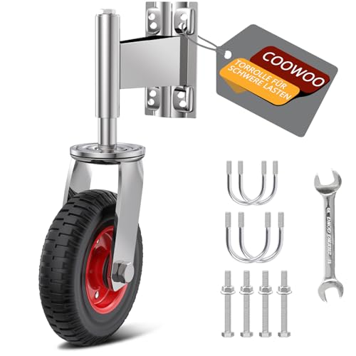 COOWOO 200 mm Schwerlastrolle Federbelastete Torrolle - Vollgummi Laufrolle mit Hardware für Rohrtore, Metalltore, Holzgatter, Zaunpforten, Drehtore, 400kg Tragfähigkeit von COOWOO