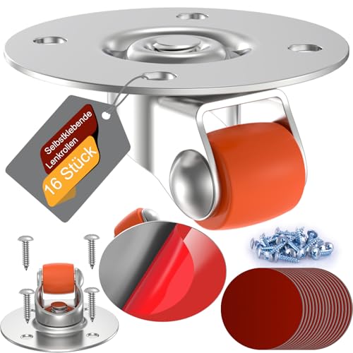 COOWOO 8 Stück Klein Selbstklebende Möbelrollen mit Schrauben, Starker Nano-Klebstoff, Edelstahl Platte, Selbstklebende Rollen Räder Für Klein Möbel, Selbstklebende Lenkrollen – 360° Drehbar von COOWOO