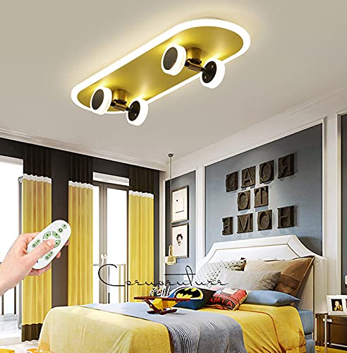 Kinderzimmer Deckenleuchte LED Cartoon Deckenlampe Junge Mädchen Deckenlicht Gold Skateboard Kronleuchter Schlafzimmer Wohnzimmer Kindergarten Beleuchtung Deko Dimmbar Fernbedienung 32W Acryl,A … von COOYO