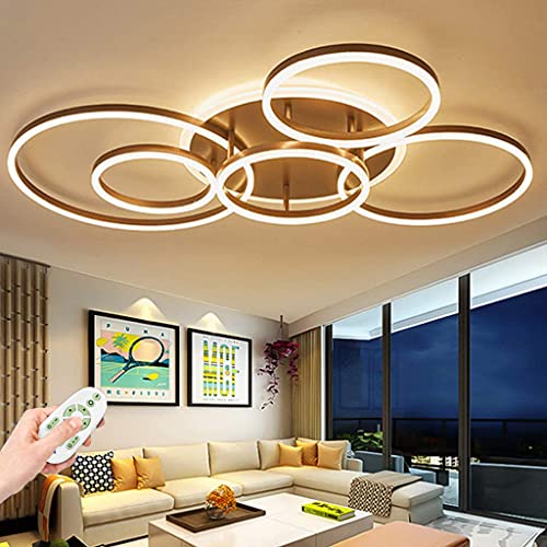 LED Deckenleuchte Modern Wohnzimmer Dimmbare Deckenlampe Mit Fernbedienung Deckenlicht Rings Design Innen Deckenbeleuchtung Esszimmer Schlafzimmer 6 Ring Metall Pendellampe [Energieklasse A++],Braun … von COOYO
