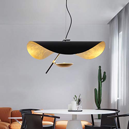 Moderne LED Pendelleuchte Kreativen Persönlichkeit Hängelampe Blattgold Schwarzgold Hängeleuchte Hut Mode Pendelleuchte Höhenverstellbar Hängelampe Restaurant Küche Studie Dekorative Kronleuchter,40cm von COOYO