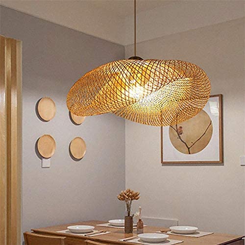 Vintage Pendelleuchte E27 Kronleuchter Retro Industrial Pendellampe Natürlichen Bambus Rattan Gewebt Hängeleuchten Höhenverstellbar Hängelampe Esszimmer Studie Wohnzimmer Cafe Wohnzimmer Lampe,100cm von COOYO