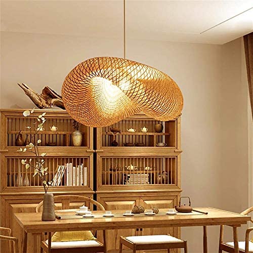 Vintage Pendelleuchte E27 Kronleuchter Retro Industrial Pendellampe Natürlichen Bambus Rattan Gewebt Hängeleuchten Höhenverstellbar Hängelampe Esszimmer Studie Wohnzimmer Cafe Wohnzimmer Lampe,80cm von COOYO