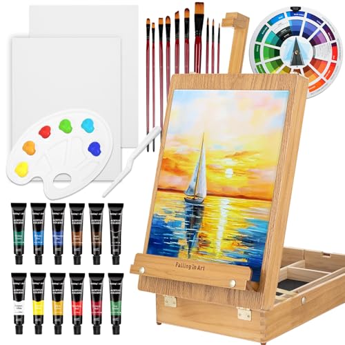 COOZEE 28-teilige Tischplatte Eilset, Sketch Box Eundel -Set, Trinkbetriebs -Lieferungen Kit mit Acrylfarben, Pinsel, gestreckte Leinwand für Anfänger und Künstler, Walnuss COOZEE 28-teilige Tischplatte Eilset, Sketch Box Eundel -Set, Trinkbetriebs -Lieferungen Kit mit Acrylfarben, Pinsel, gestreckte Leinwand für Anfänger und Künstler, Walnuss von COOZEE