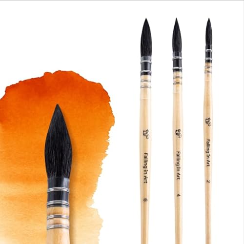 COOZEE Künstler-Pinsel, Professioneller Aquarellpinsel aus natürlichem Eichhörnchenhaar, rundes, spitzes Pinselset perfekt für Aquarellfarben, Gouache-Acrylmalerei(3 Pinsel) von COOZEE