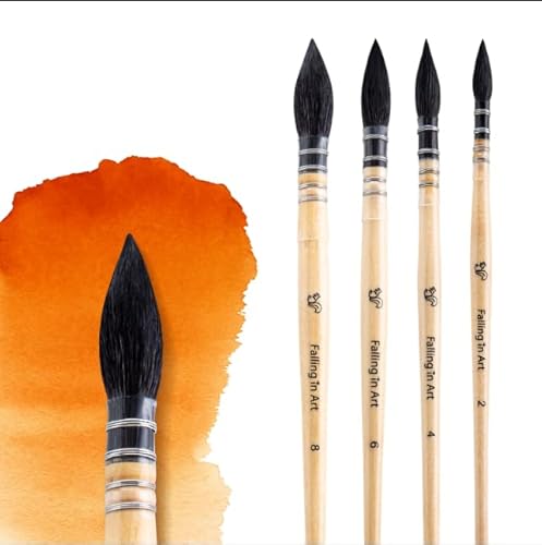 COOZEE Künstler-Pinsel, Professioneller Aquarellpinsel aus natürlichem Eichhörnchenhaar, rundes, spitzes Pinselset perfekt für Aquarellfarben, Gouache-Acrylmalerei(4 Pinsel) von COOZEE