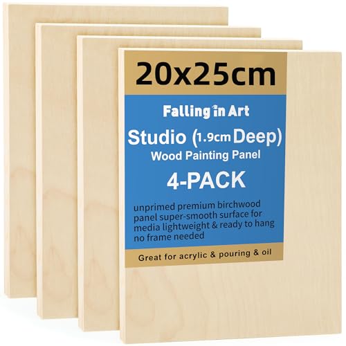 COOZEE unvollendete Birkenholz -Leinwand Paneele Kit, 4 Packung mit 20 x 25 cm Studio 1,9 cm tiefe Cradle -Boards zum Gießen von Kunst, Kunsthandwerk, Malerei und mehr von COOZEE