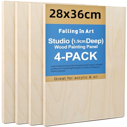 COOZEE unvollendete Birkenholz -Leinwand Paneele Kit, 4 Packung mit 28 x 36 cm Studio 1,9 cm tiefe Cradle -Boards zum Gießen von Kunst, Kunsthandwerk, Malerei und mehr von COOZEE