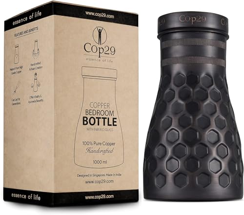 Cop29 Handgemachte Dolny Anitke Wabenmuster Kupfer Schlafzimmer Wasserflasche I Jar mit Deckel I Bettseite Wasser Karaffe (loser Deckel) -1000ml / 34oz von COP29 ESSENCE OF LIFE