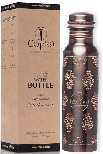 Cop29 Mira Wasserflasche, handgraviert, Premium-Design, reines Kupfer, antik, fugenfrei und auslaufsicher, 900 ml von COP29 ESSENCE OF LIFE