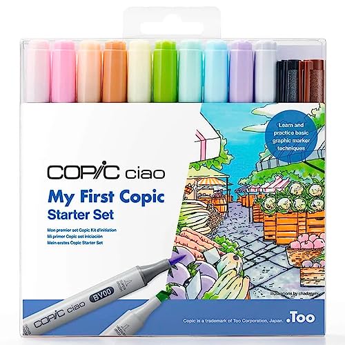 COPIC Ciao Set "My First Copic", Starter Set mit 10 Twin Markern, 2 Multilinern Black und Sepia 0,3 mm, 3 Malvorlagen und 8 Blatt Premiumpapier DIN A6, inkl. Anleitung COPIC Ciao Set "My First Copic", Starter Set mit 10 Twin Markern, 2 Multilinern Black und Sepia 0,3 mm, 3 Malvorlagen und 8 Blatt Premiumpapier DIN A6, inkl. Anleitung von Copic