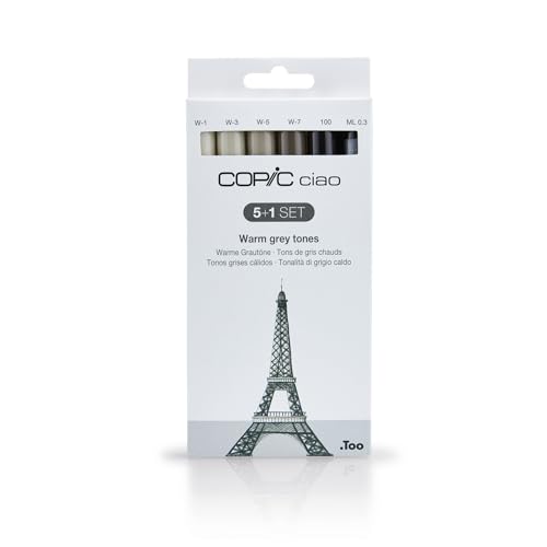 COPIC Ciao Marker 5+1 Set "Warme Grautöne", 5 Allround-Layoutmarker mit einer mittelbreiten und einer Brush-Spitze, inkl. 1 Multiliner 0,3 mm von Copic