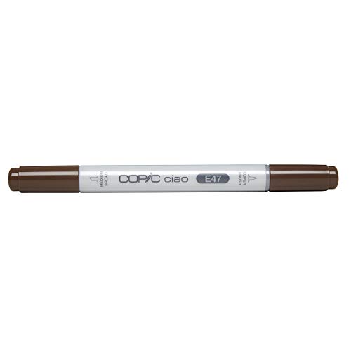COPIC Ciao Marker Typ E - 47, Dark Brown, vielseitiger Layoutmarker, alkoholbasiert, mit einer mittelbreiten und einer Brush-Spitze von Copic