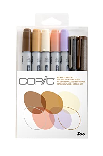 COPIC Ciao Set "People Doodle Kit", 7er Set mit 5 Twin Marker mit einer mittelbreiten und einer Brush-Spitze inkl. 2 Multiliner Gray und Brown 0,3 mm von Copic