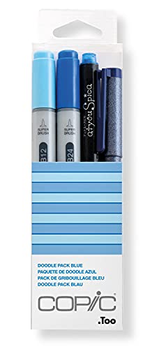 COPIC "Doodle Pack Red", 4er Set farblich abgestimmt in Blau, bestehend aus 2 Ciao Markern, 1 Multi Liner und 1 Glitter Pen von Copic