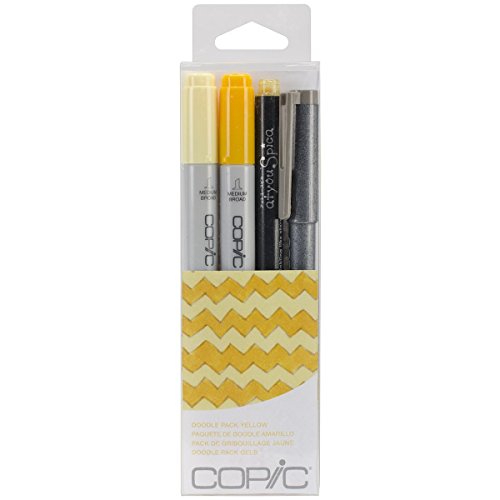 COPIC "Doodle Pack Red", 4er Set farblich abgestimmt in Gelb, bestehend aus 2 Ciao Markern, 1 Multi Liner und 1 Glitter Pen von COPIC