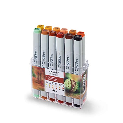 COPIC Classic Marker 12er Set "Herbst-Farben", professionellee Layoutmarker mit einer mittelbreiten und einer feinen Spitze von Copic