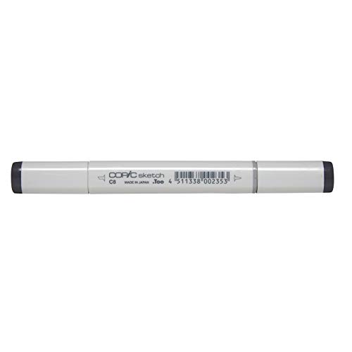 COPIC Sketch Marker Typ C - 8, cool gray No. 8, professioneller Pinselmarker, alkoholbasiert, mit einer Super-Brush-Spitze und einer Medium-Broad-Spitze von Copic
