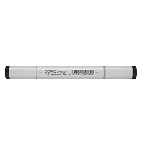 COPIC Sketch Marker Typ N - 10, neutral gray No. 10, professioneller Pinselmarker, alkoholbasiert, mit einer Super-Brush-Spitze und einer Medium-Broad-Spitze von Copic