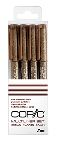 Multiliner Set Brown, 4 Stifte in 4 verschiedenen Strichstärken, Zeichen-Stifte mit wasserbeständiger Pigmenttinte, für Skizzen, Illustrationen und Outlines von Copic