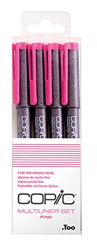 Multiliner Set Pink, 4 Stifte in 4 verschiedenen Strichstärken, Zeichen-Stifte mit wasserbeständiger Pigmenttinte, für Skizzen, Illustrationen und Outlines von Copic