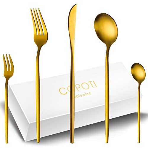 Besteck Set 12 Personen Gold Matt, COPOTI 60 Teilig modern Edelstahl Messer Gabel Löffel geschirrset Set von COPOTI