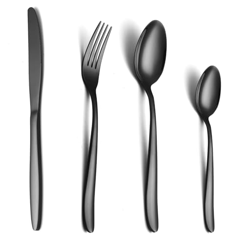 COPOTIO Schwarz Besteck Set 6 Personen, Edelstahl Besteckset 24 teilig mit Messer Gabel Löffel von COPOTIO