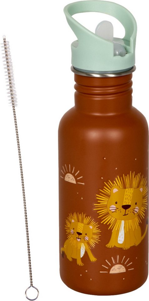 COPPENRATH DIE SPIEGELBURG Trinkflasche Edelstahlflasche Löwe - Kleine Freunde (ca. 0,5 l), mit leicht zu öffnendem Deckel und Reinigungsbürste von COPPENRATH DIE SPIEGELBURG