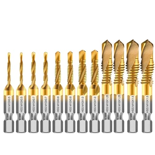 Gewindebohrerset, 12 Stück HSS Metrisches Gewindebohrer-Set Sechskantschaft Titanbeschichtet M3-M10 Metall Stahl Holz Kunststoff Gewindebohrerset, 12 Stück HSS Metrisches Gewindebohrer-Set Sechskantschaft Titanbeschichtet M3-M10 Metall Stahl Holz Kunststoff von COQALINEX