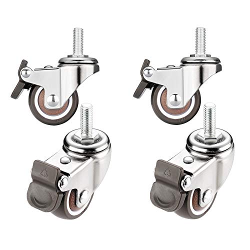Lenkrollen für Möbel mit Bremse, Gummiräder, Gewindestange, 4 Stück, mehrere Größen (Brake, M8) von COQALINEX