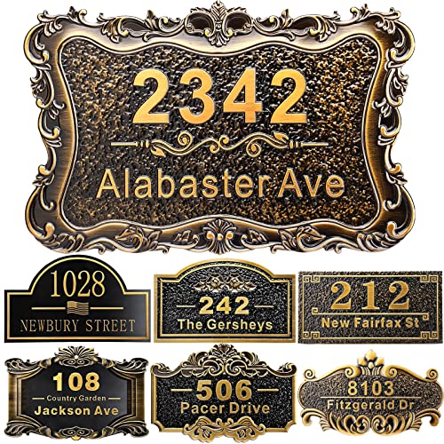 Personalisierte Hausadresse Plaque 12" gegossene Zahlen für draußen benutzerdefinierte Straße Name Adresse Schild Vintage für Briefkasten Tür Zimmer Klassische Wand Outdoor Antik Messing von COQOFA