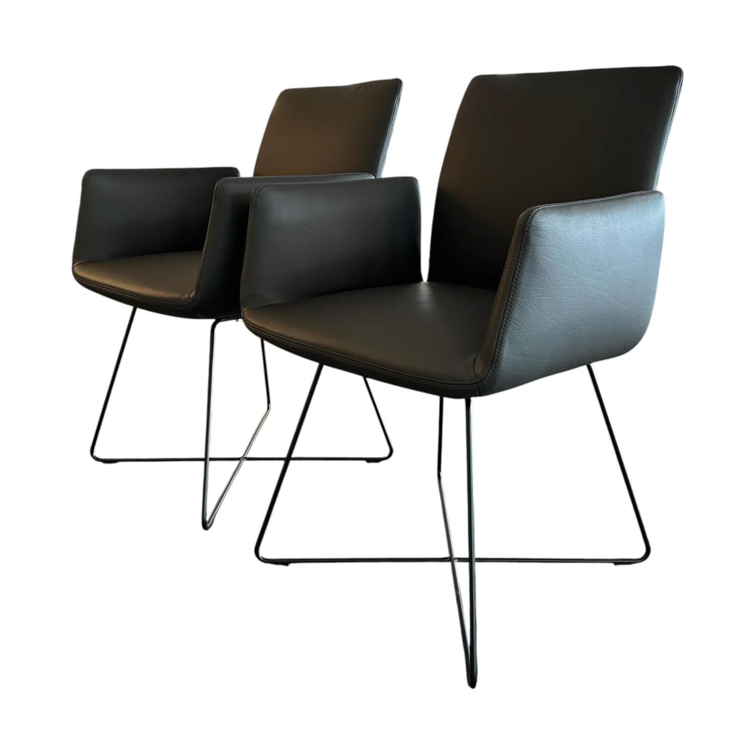 2er-Set Armlehnstuhl Jalis 541 Leder 287 Grau Drahtgestell Metall Schwarz Pulver... von COR